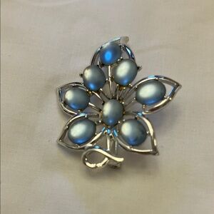 Silver-Tone Blue Flower Brooch